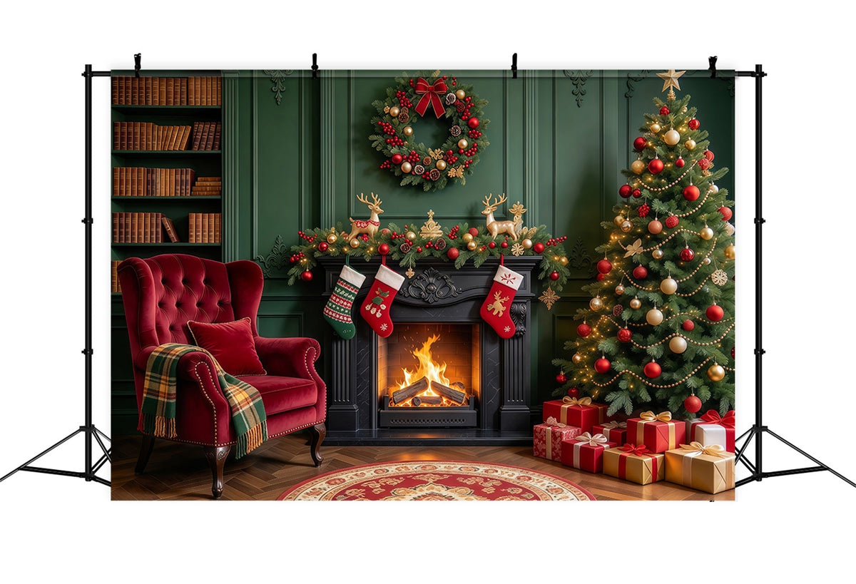 Weihnachtskamin Hintergrund Smaragdgrüner Kamin Weihnachtssocken Lounge GQ610-60