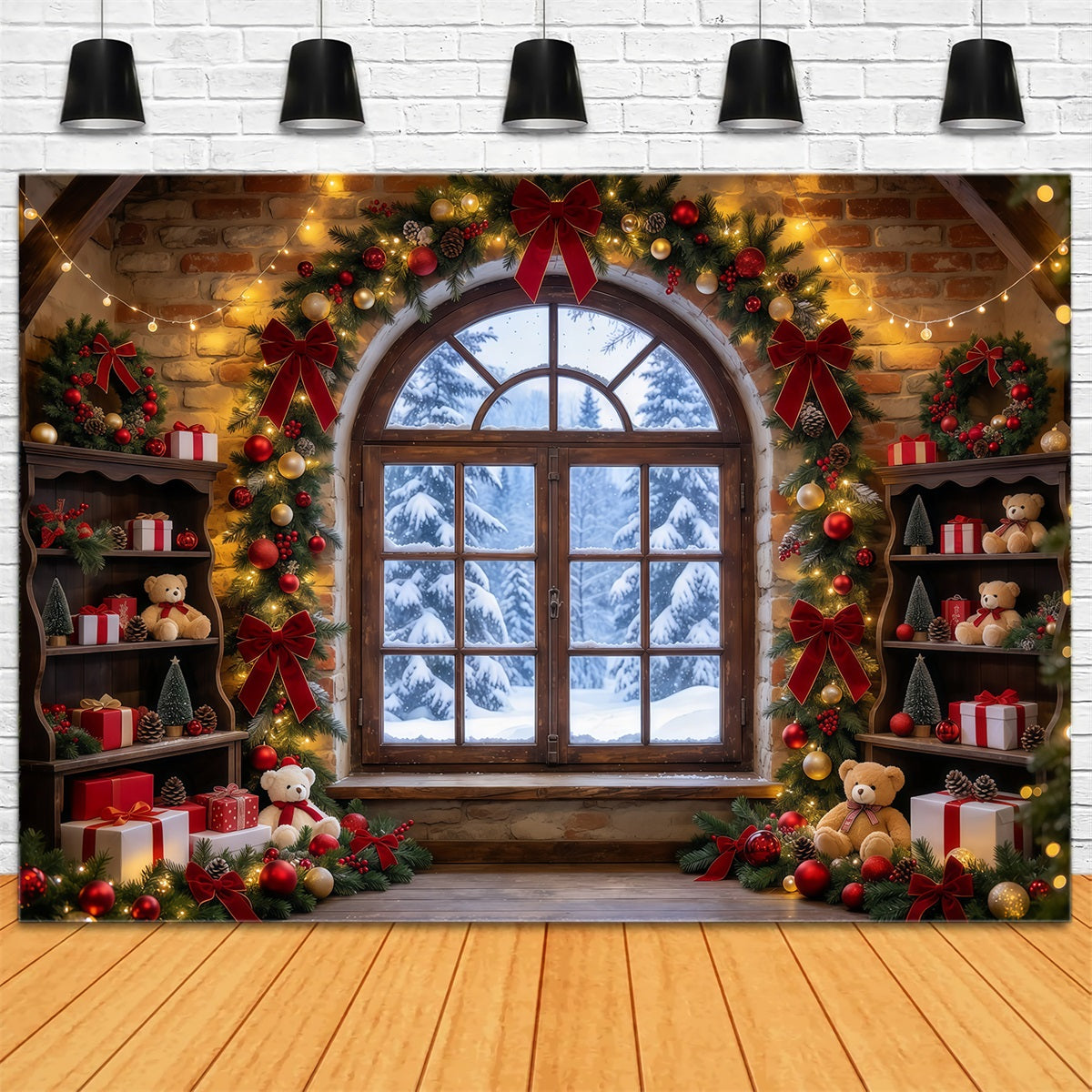 Weihnachtsfenster-Hintergrund Rustikales Spielzimmer Innenraum GQ610-74