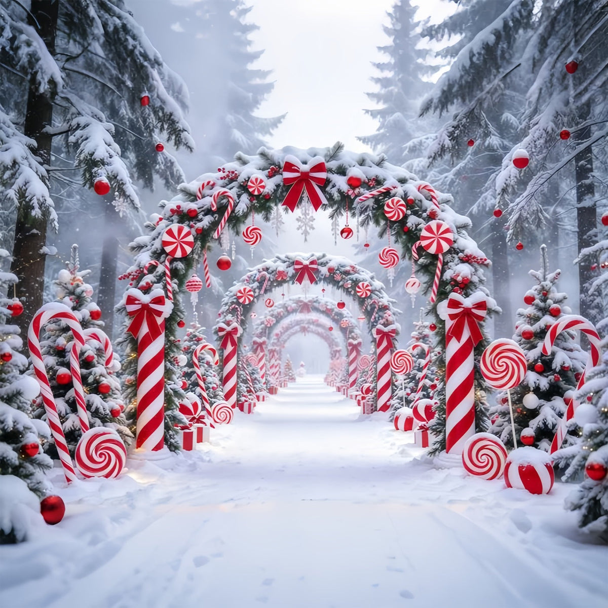 Weihnachtlicher Zuckerstangen-Hintergrund Pfefferminzbonbonland Verschneit GQ610-76