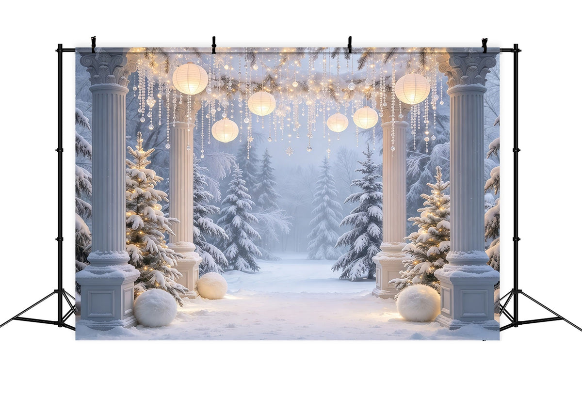 Weihnachtswald-Hintergrund Verschneiter Säulenbogen Mit Laternen GQ610-77