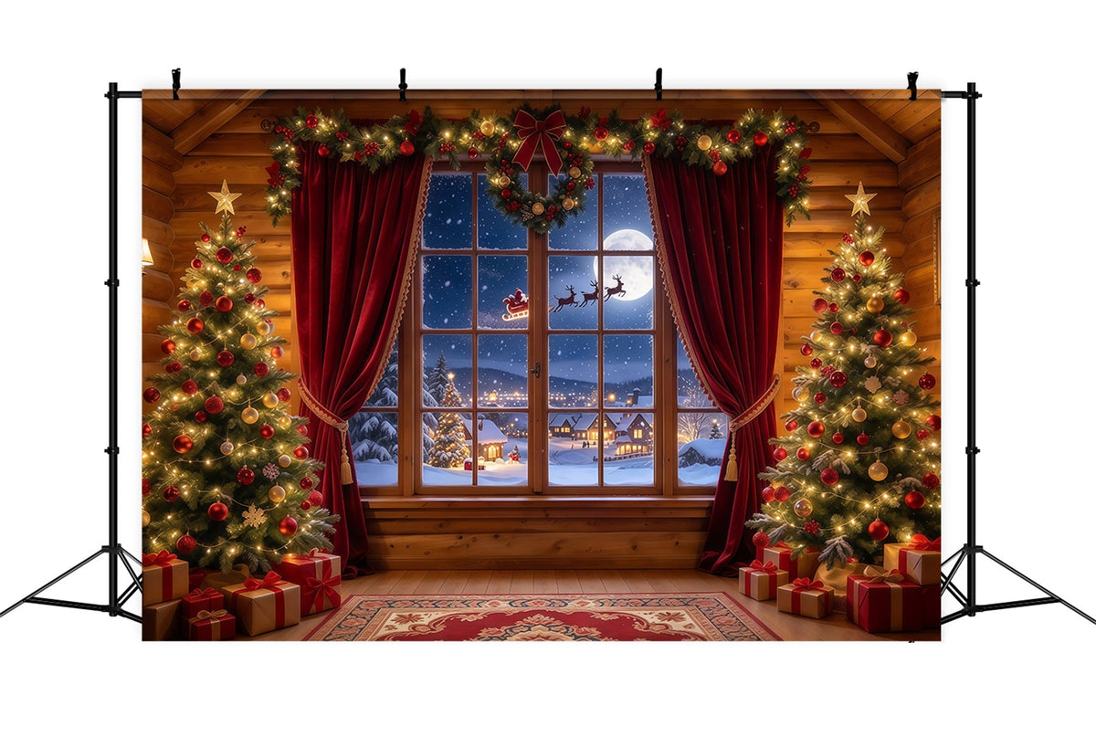 Santa-Hintergrund Rustikale Hütte Santa-Fenster GQ610-83