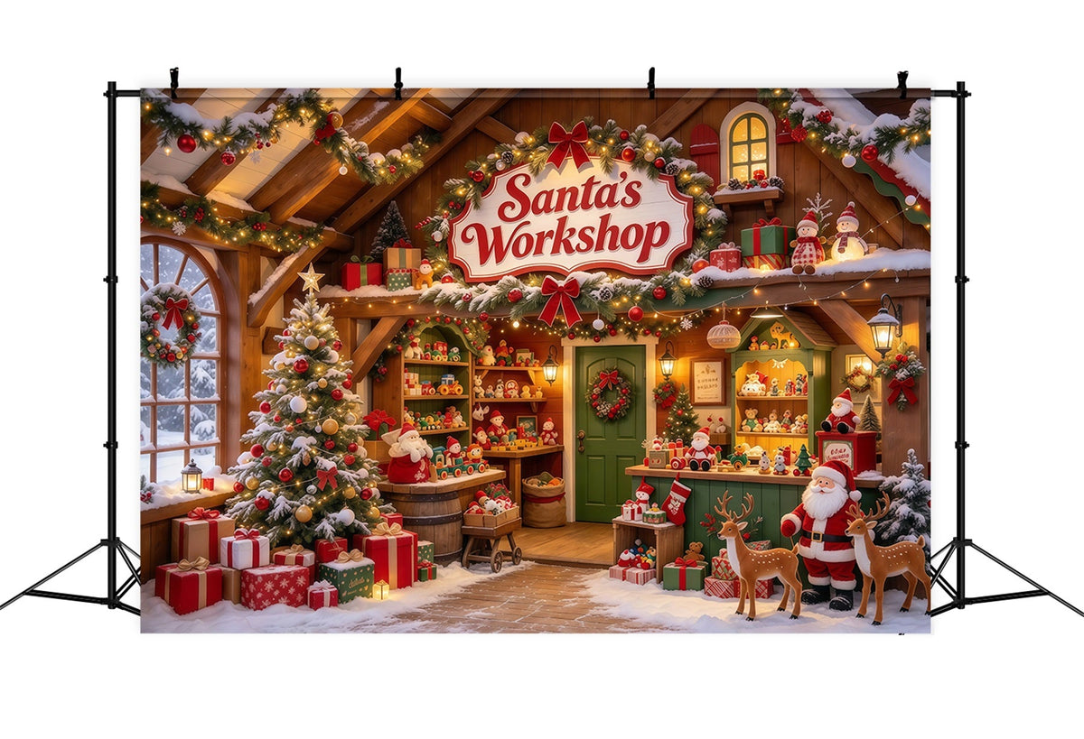 Weihnachtlicher Werkstatthintergrund Holzregal Spielzeugauslage GQ610-9