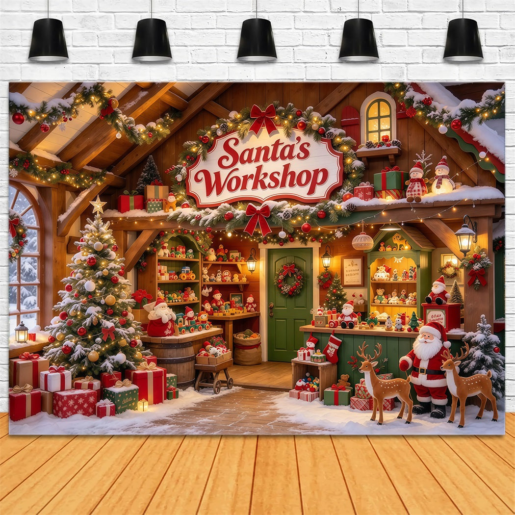 Weihnachtlicher Werkstatthintergrund Holzregal Spielzeugauslage GQ610-9