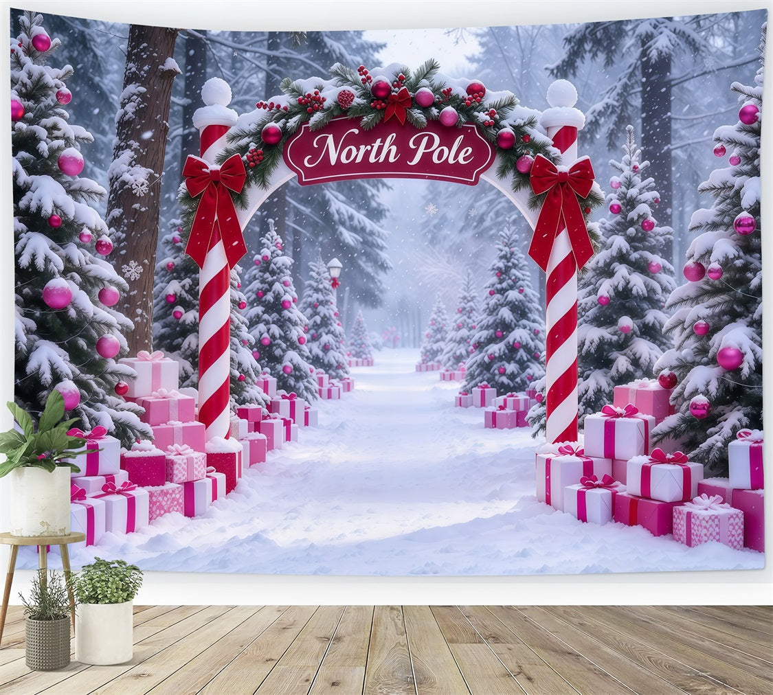 Nordpol-Fotohintergrund Rosa Geschenke Zuckerstangen-Tor GQ610-90