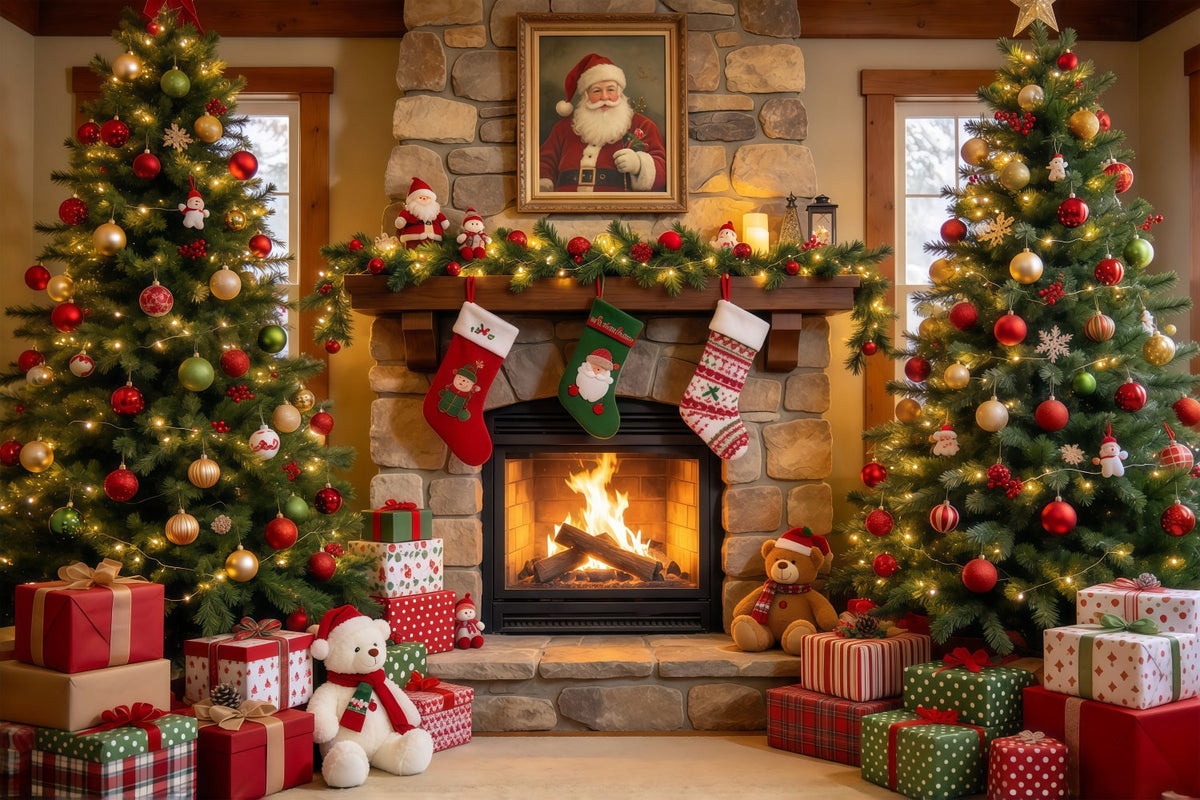Weihnachtlicher Fotohintergrund Santa-Porträt Steinkamin GQ610-93