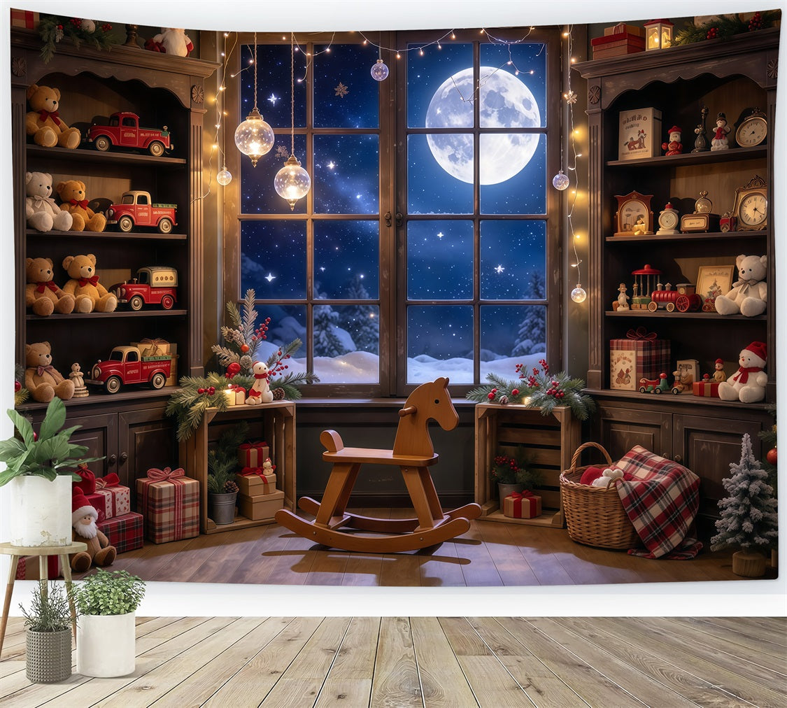 Weihnachtlicher Werkstatt-Hintergrund Mondbeschienene Spielzimmer-Fensterauslage GQ610-97
