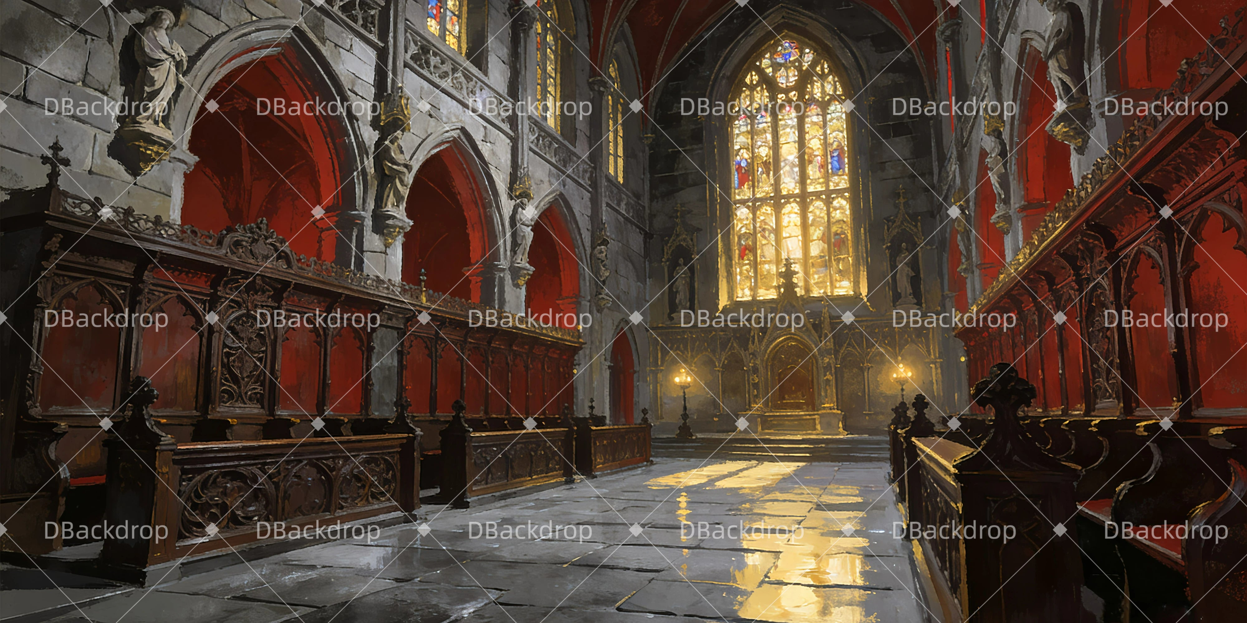 Bühnenhintergründe für Kirchen: Theaterhintergrund mit gotischer Burg GQ63-T74