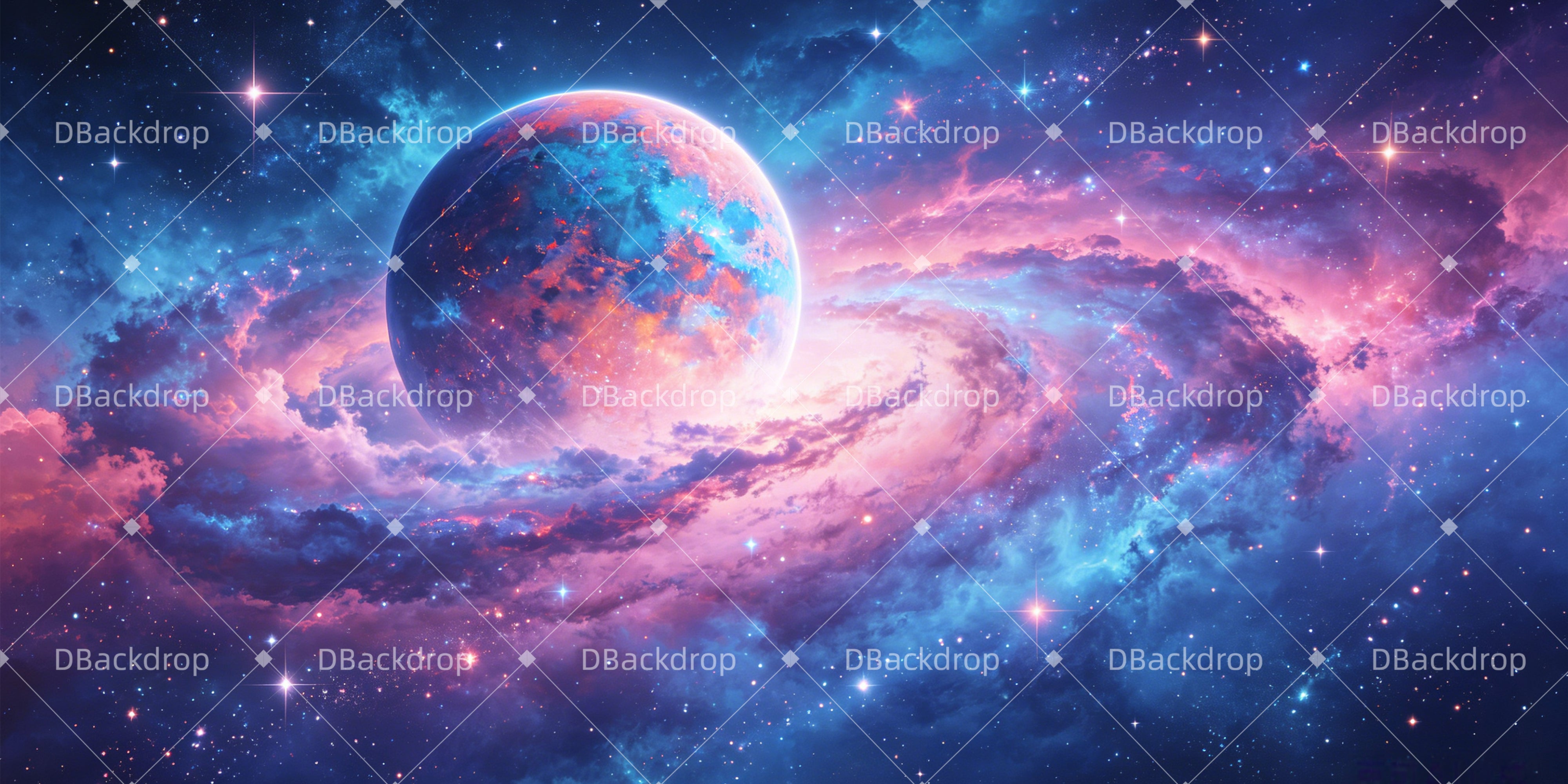 Weltraum Kulisse Pastellfarbener Nebel mit Planetenwolken Scuba VBS Hintergrund GQ64-T18