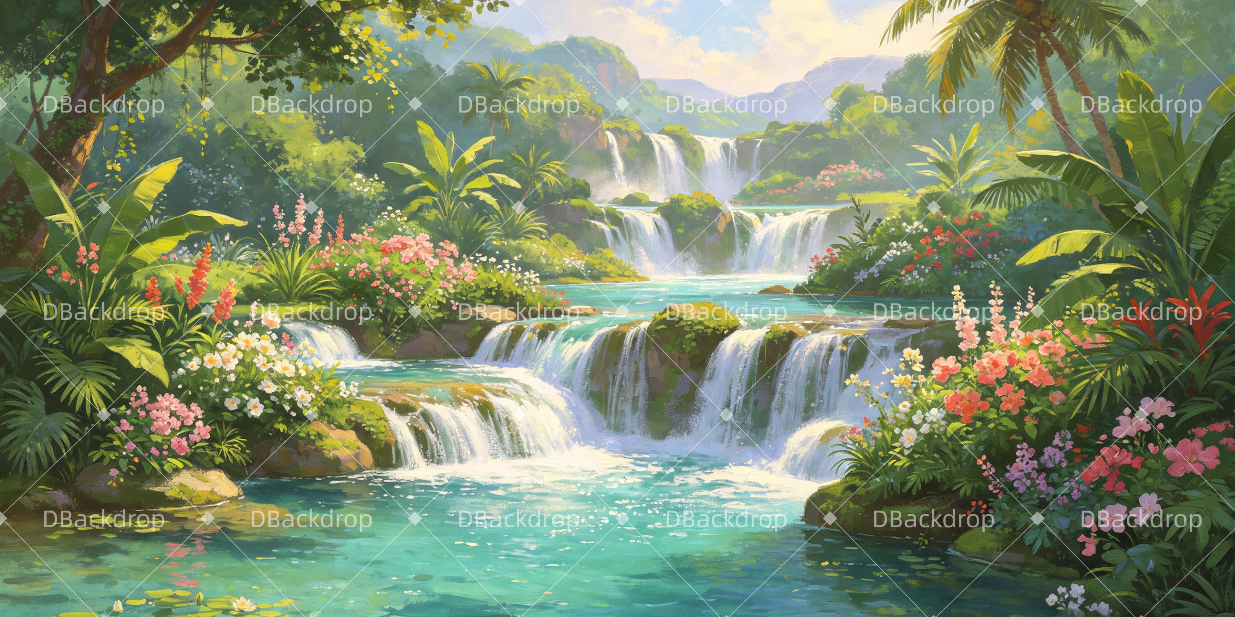 Garten Eden Kulisse Tropisches Wasserfall Paradies VBS Hintergrund GQ64-T20