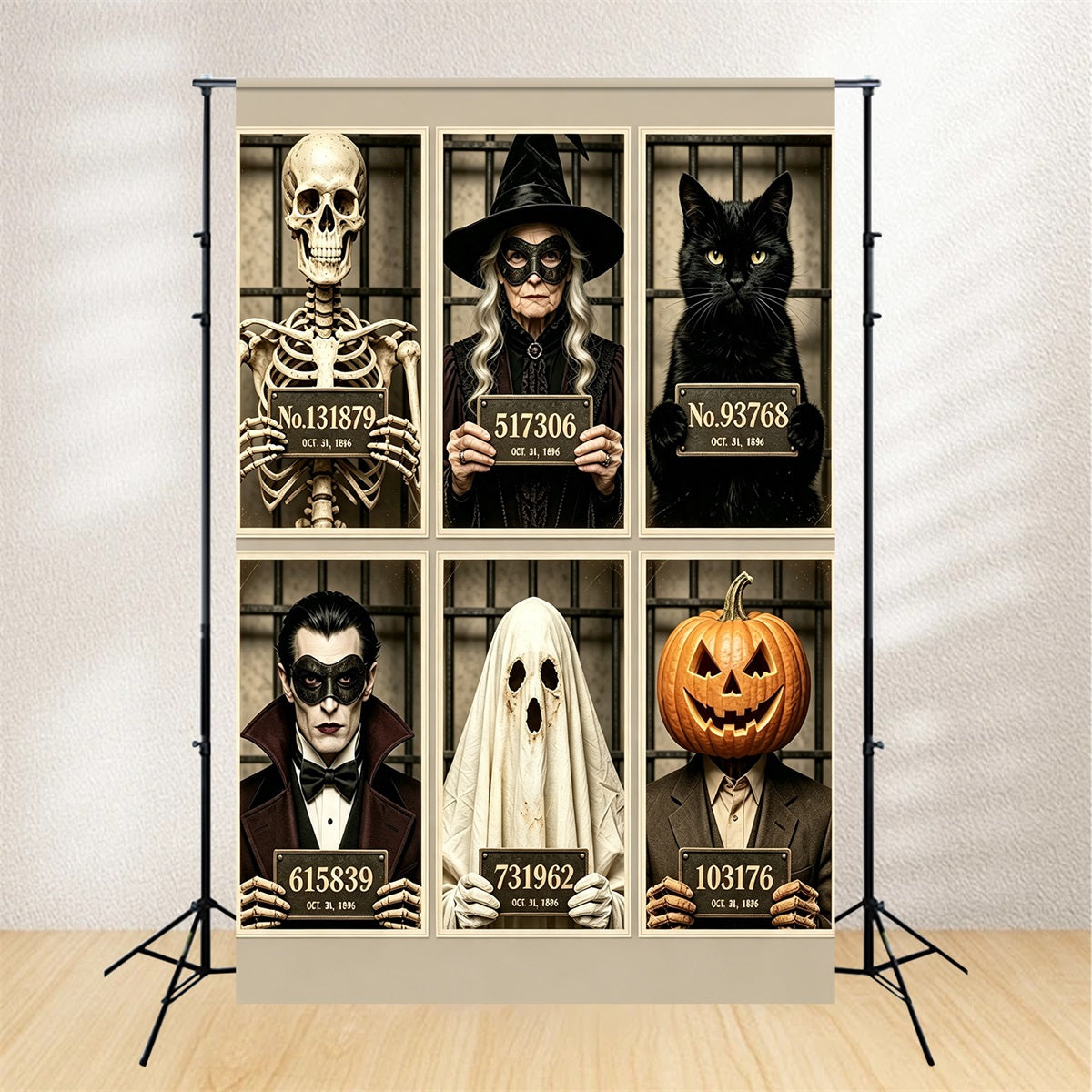 Halloween-Fahndungsfoto-Hintergrund Vintage-Monsteraufstellung Ghostbusters-Hintergrund GQ67-110