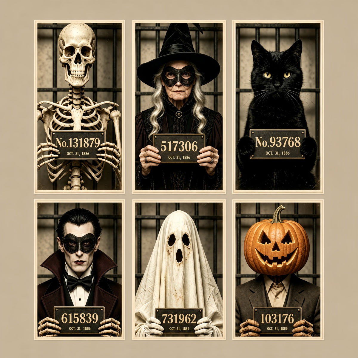 Halloween-Fahndungsfoto-Hintergrund Vintage-Monsteraufstellung Ghostbusters-Hintergrund GQ67-110