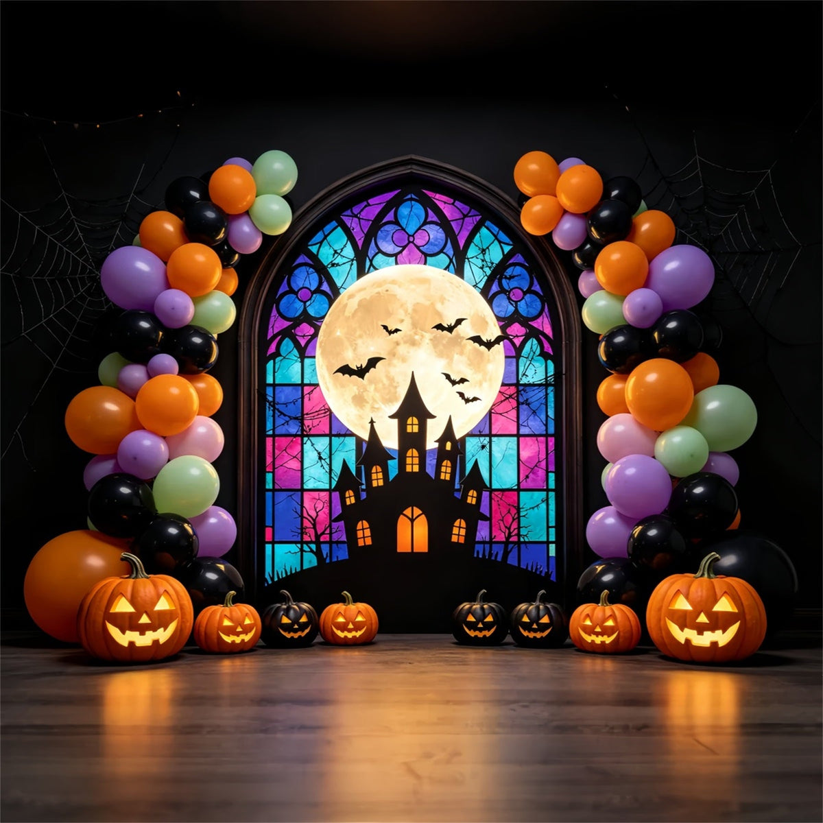 Halloween-Ballon-Hintergrund Buntglasbogen Halloween-Fotografie-Hintergründe GQ67-86