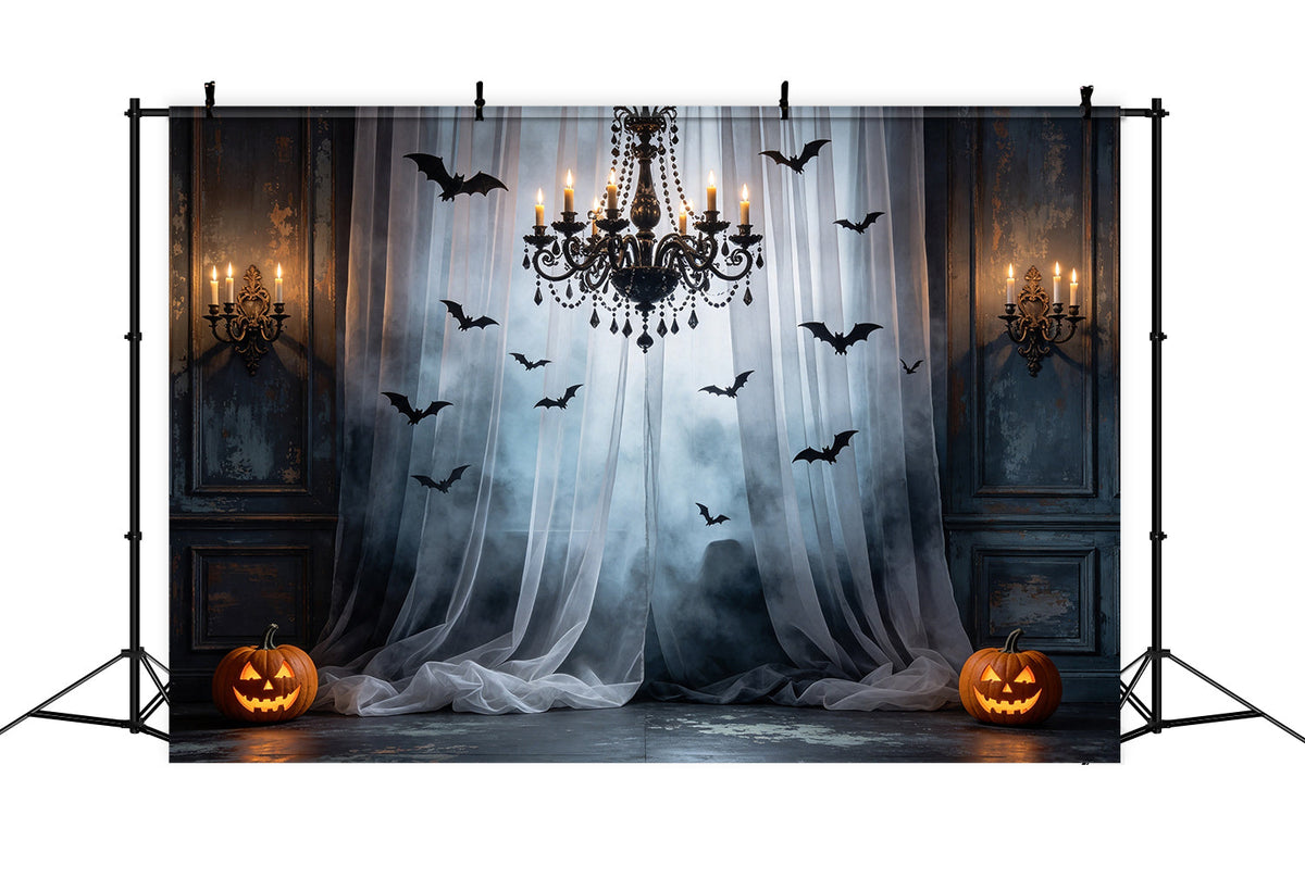 Fledermaus-Hintergrund Nebliger Vorhang Kronleuchter Halle Halloween-Grusel-Hintergrund GQ67-92