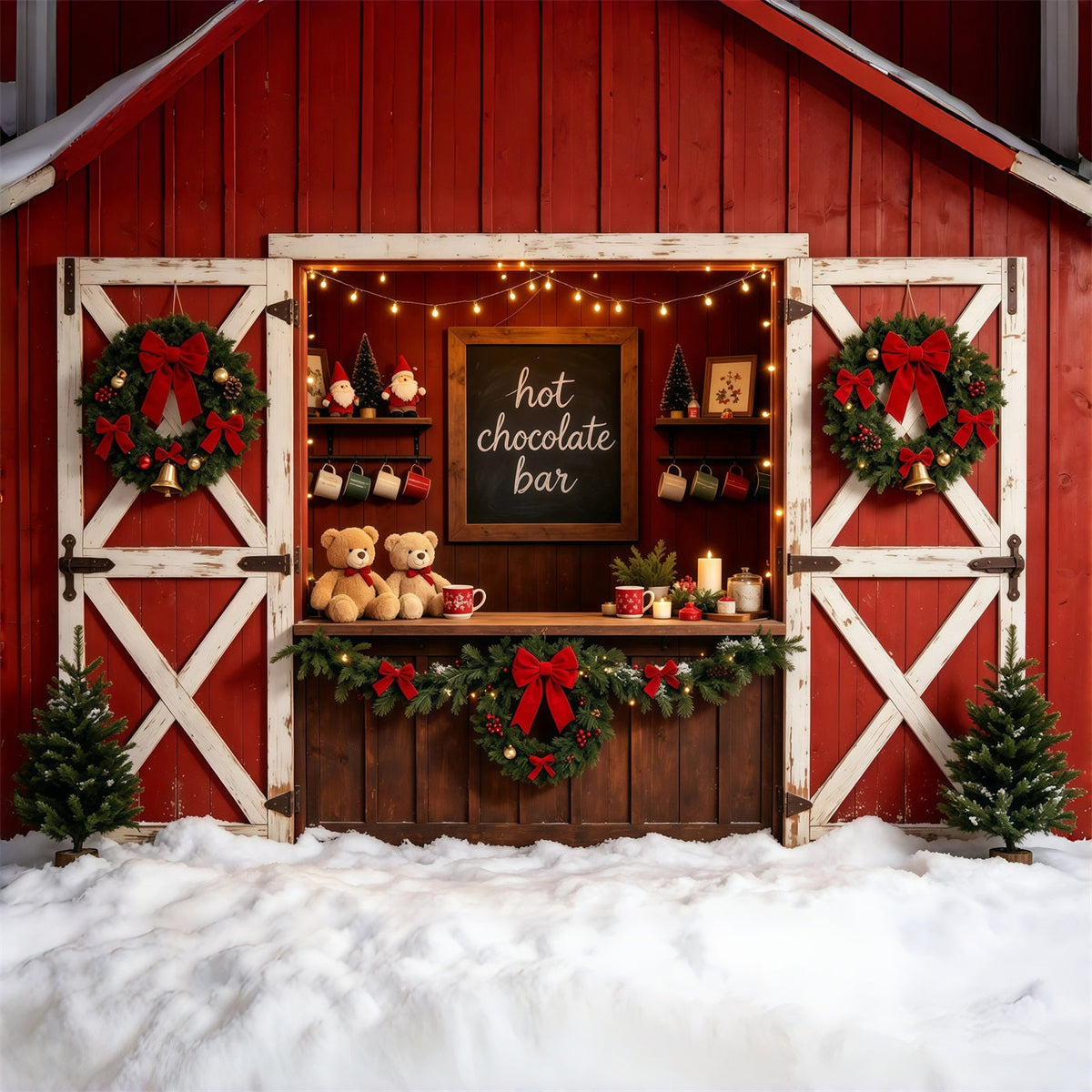 Roter Weihnachtshintergrund Rustikale Scheunen-Schokoladentafel Weihnachts-Studiohintergründe GQ68-102