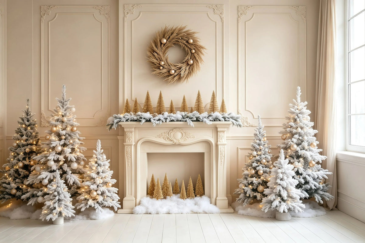 Weiße Weihnachtskulisse Kamin, Kiefern, Mauer Studio-Weihnachtskulisse GQ68-103