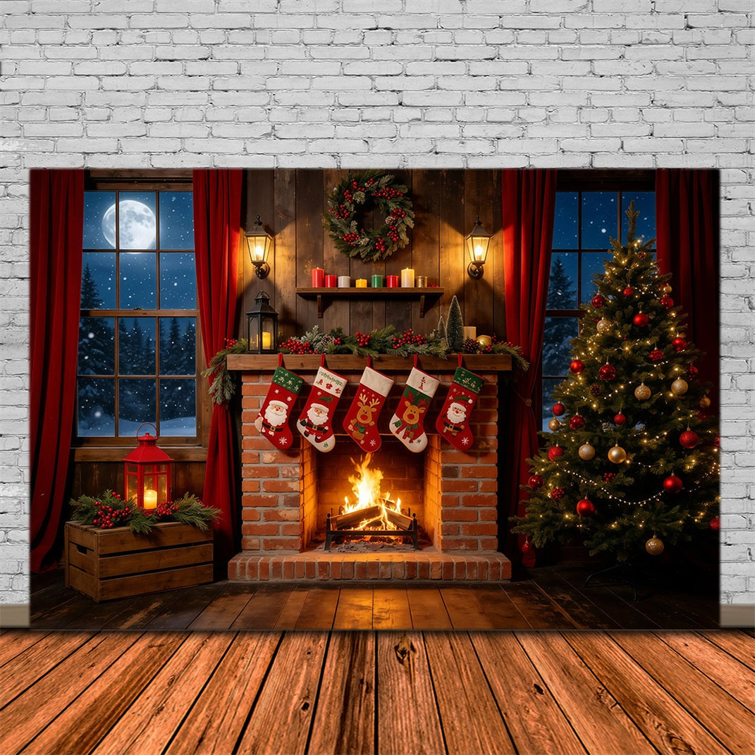 Weihnachtsnacht-Hintergrund Rustikale Kaminstrümpfe Weihnachtshintergründe Für Den Innenbereich GQ68-108