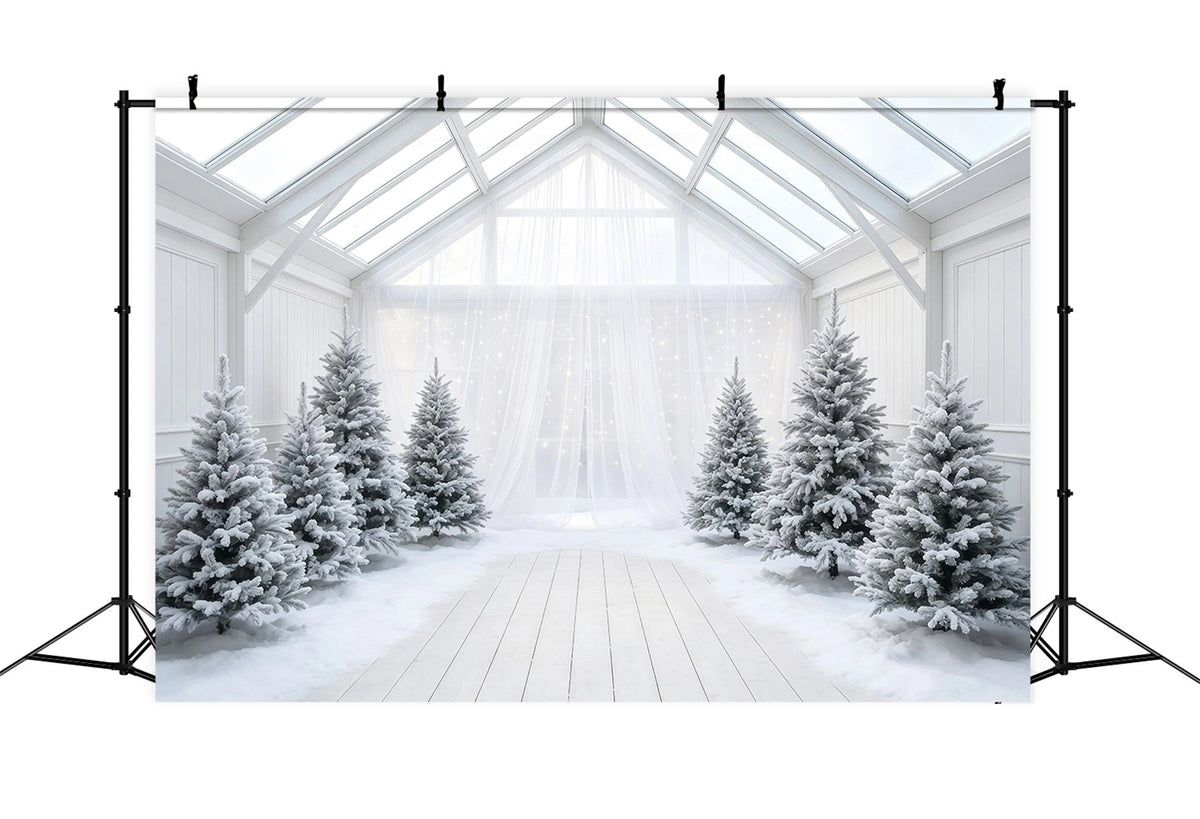 Weihnachtsbaum-Hintergrund Atrium Aus Bereifter Weißer Kiefer Weihnachtshintergrund Aus Musselin GQ68-111