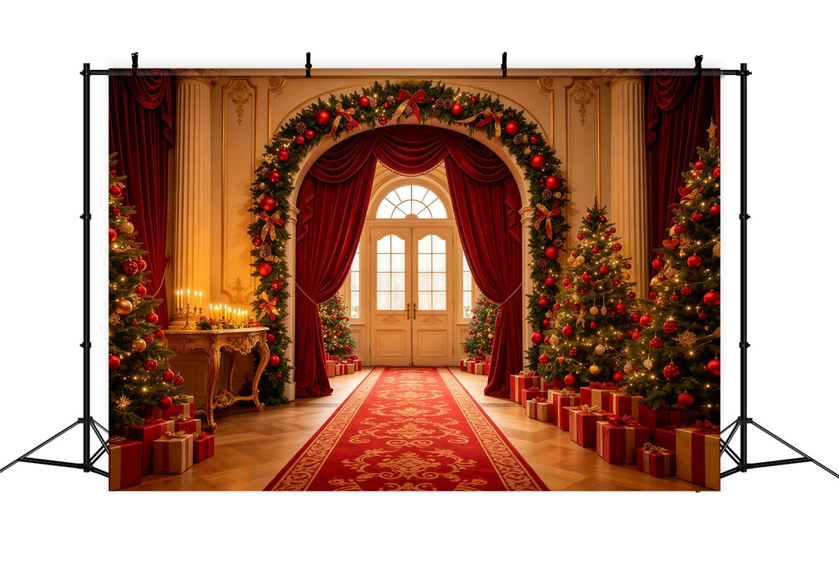 Weihnachts-Wohnzimmer-Hintergrund Großer Roter Vorhangbogen Weihnachts-Fotografie-Hintergrund GQ68-120