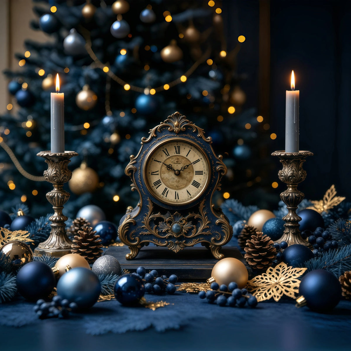 Vintage-Weihnachtskulisse Blaue Kerzenuhr Ideen Für Weihnachtskulissen GQ68-125