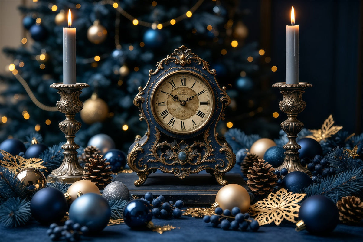 Vintage-Weihnachtskulisse Blaue Kerzenuhr Ideen Für Weihnachtskulissen GQ68-125