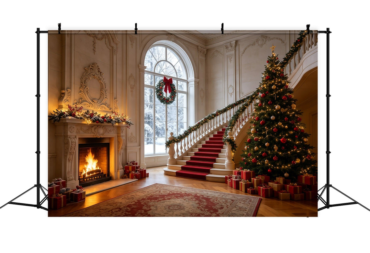 Weihnachtskulisse Elegante Treppenhalle Weihnachts-Fotohintergründe GQ68-126