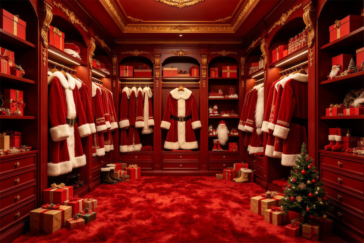 Weihnachtsmann-Hintergrund Rote Weihnachtsmann-Garderobe Weihnachtsstudio-Hintergrund GQ68-133