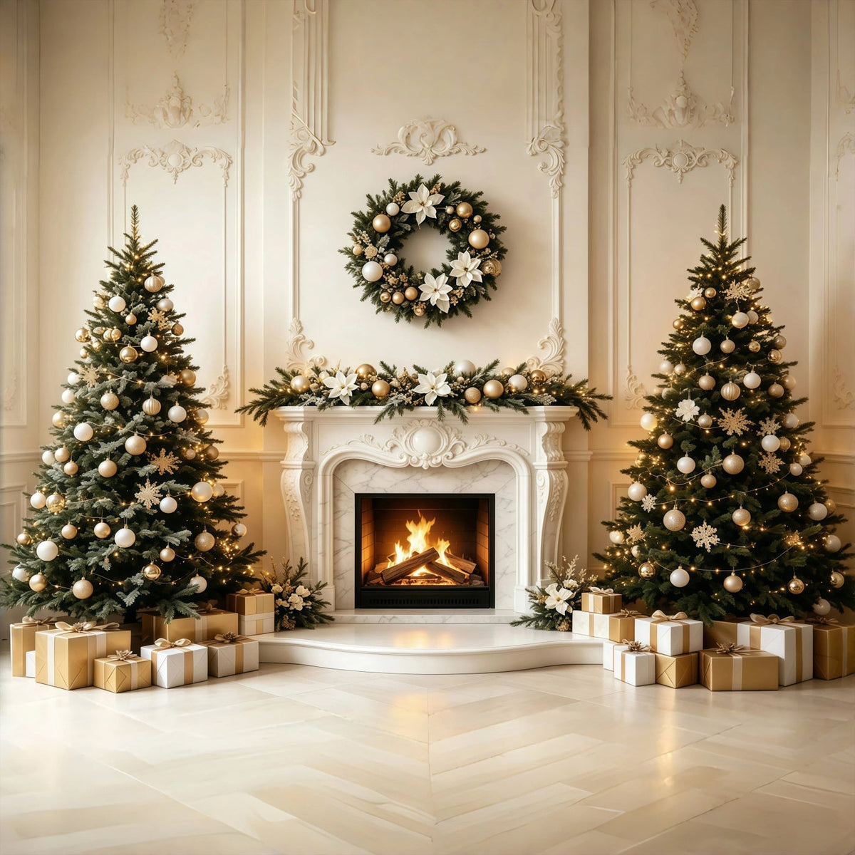 Weihnachts-Wohnzimmer-Hintergrund Eleganter Kaminsims Weihnachtsfotohintergrund GQ68-134
