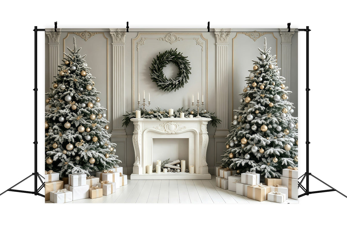Weihnachtskamin-Hintergrund Weiße Retro-Wandbäume Weihnachtsstudio-Hintergrund GQ68-59
