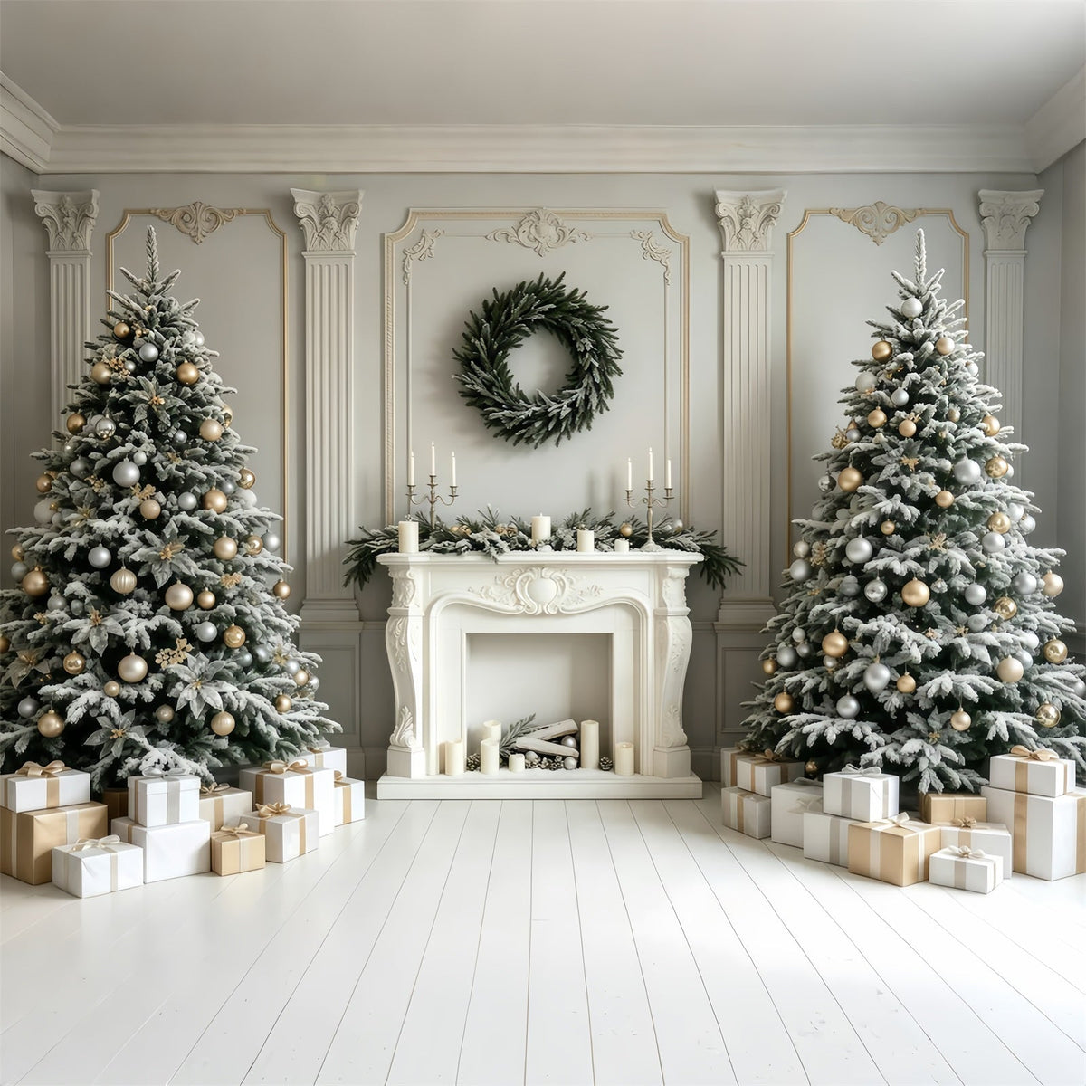 Weihnachtskamin-Hintergrund Weiße Retro-Wandbäume Weihnachtsstudio-Hintergrund GQ68-59