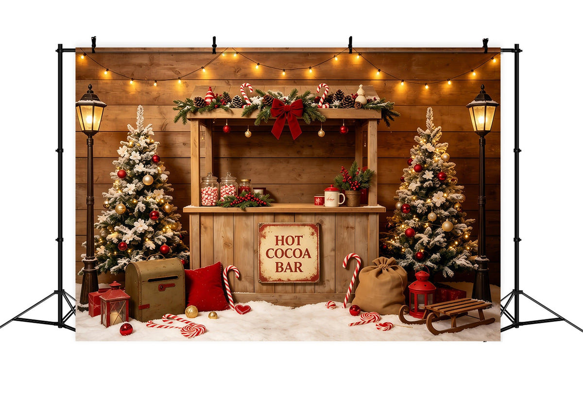 Weihnachtsfeier-Hintergrund Rustikale Kakaobar-Hütte Weihnachts-Studiohintergründe GQ68-65