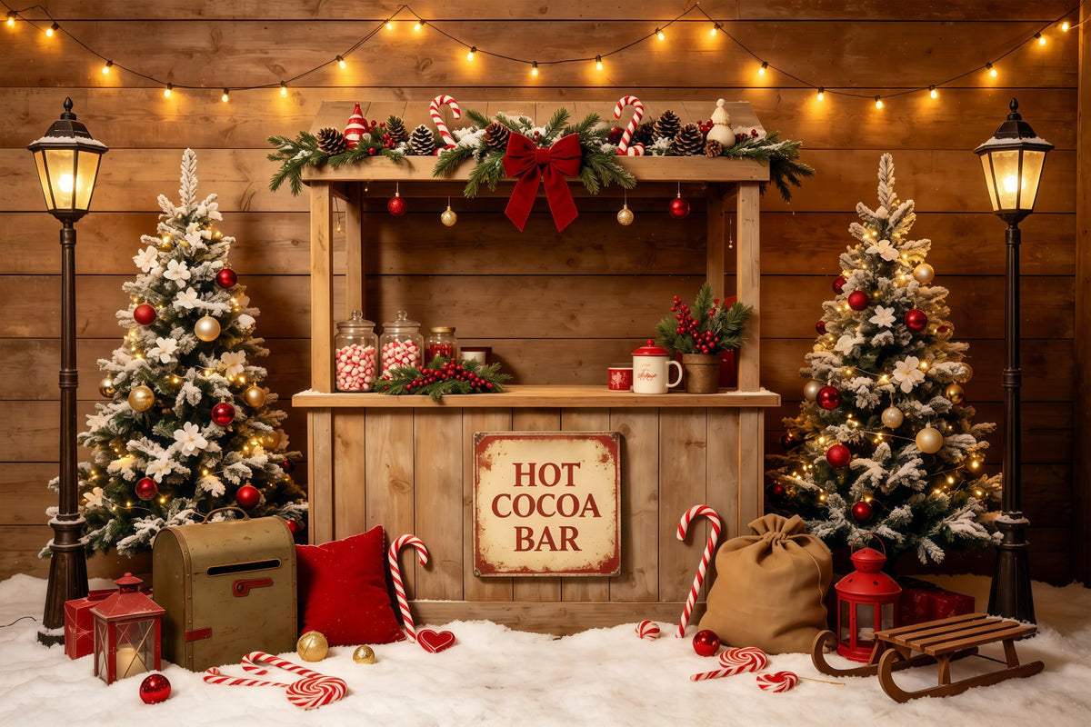 Weihnachtsfeier-Hintergrund Rustikale Kakaobar-Hütte Weihnachts-Studiohintergründe GQ68-65