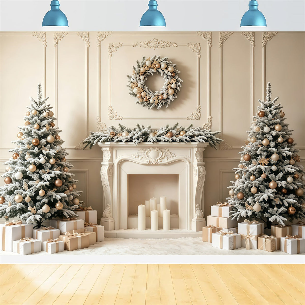 Elegante Weihnachtskulisse Elegante Mattierte Kaminverkleidung Studio-Weihnachtskulisse GQ68-66