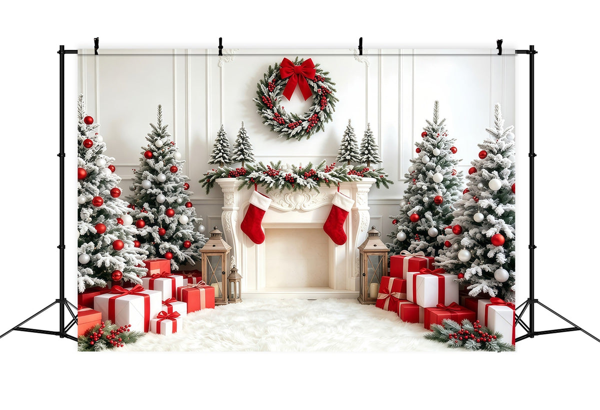 Weihnachtsbaum-Hintergrund Weißer Roter Strumpf Kamin Studio-Weihnachtskulissen GQ68-67