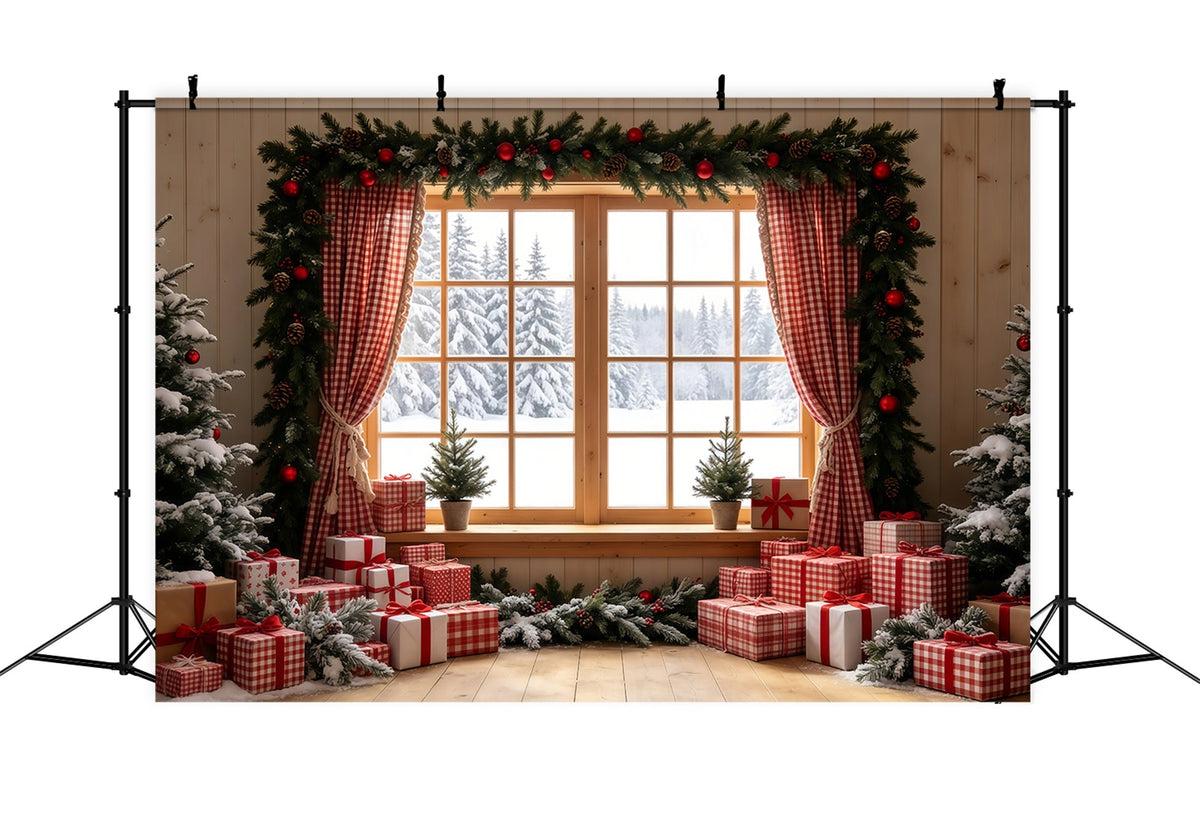 Rustikale Weihnachtskulisse Vichy-Schaufenster-Geschenkdisplay Weihnachtshintergründe Für Den Innenbereich GQ68-71
