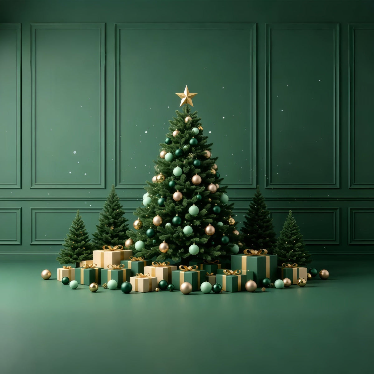 Grüne Weihnachtskulisse Geschenkdisplay Smaragdbaum Weihnachtswand-Hintergrund GQ68-73