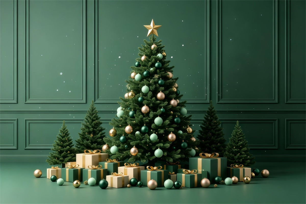 Grüne Weihnachtskulisse Geschenkdisplay Smaragdbaum Weihnachtswand-Hintergrund GQ68-73