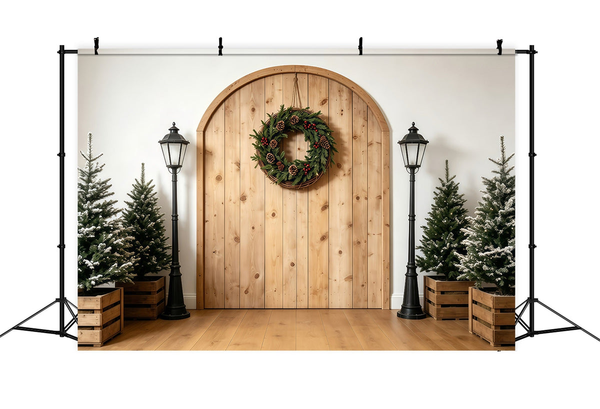 Einfacher Weihnachtshintergrund Rustikaler Bogenkranz-Eingang Musselin-Hintergrund Weihnachten GQ68-75