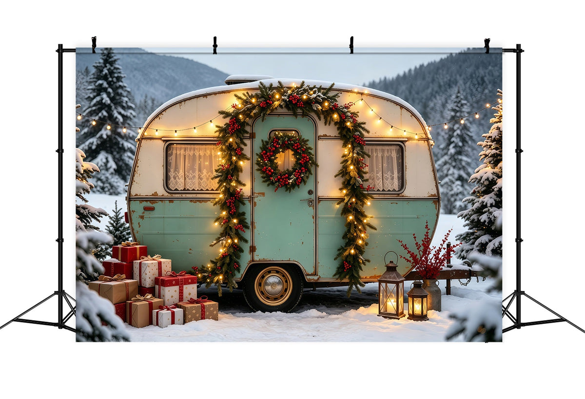 Weihnachtscamper-Hintergrund Oldtimer-Lkw-Wald Weihnachts-Fotohintergründe GQ68-76