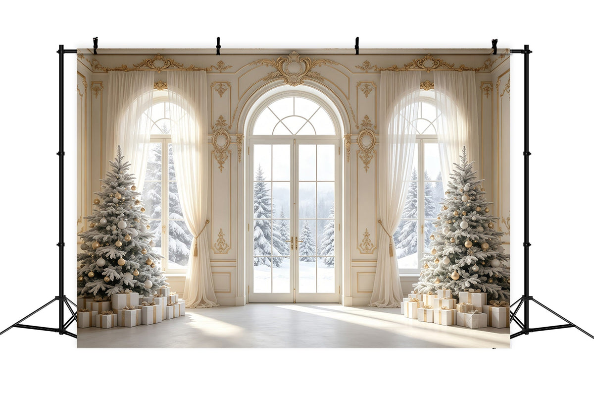 Elegante Weihnachtskulisse Vintage-Schneefensterblick Weihnachtskulissen GQ68-79