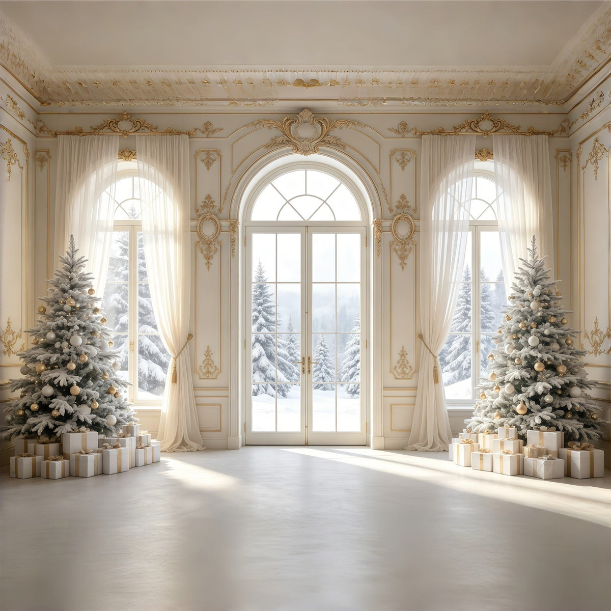 Elegante Weihnachtskulisse Vintage-Schneefensterblick Weihnachtskulissen GQ68-79