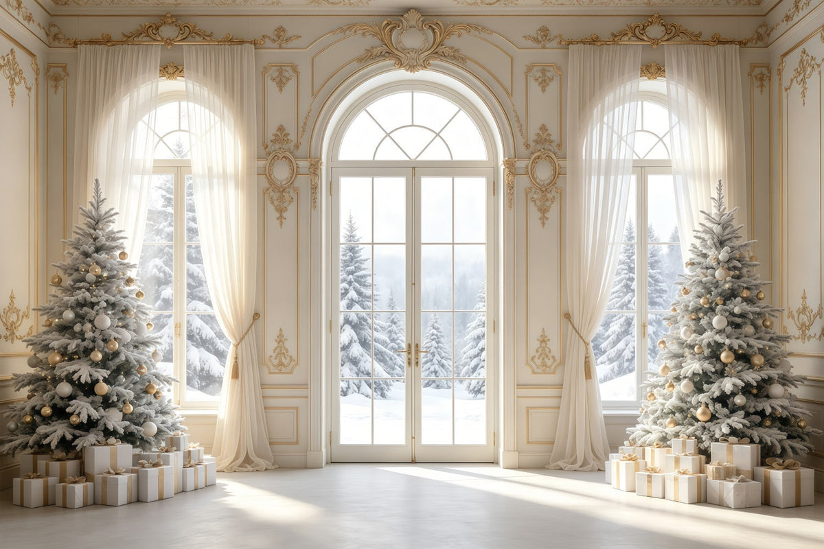 Elegante Weihnachtskulisse Vintage-Schneefensterblick Weihnachtskulissen GQ68-79