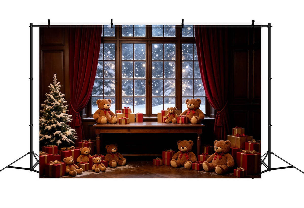 Gemütliche Weihnachtskulisse Teddybär-Schaufensterdekoration Weihnachts-Fotografie-Hintergründe GQ68-85