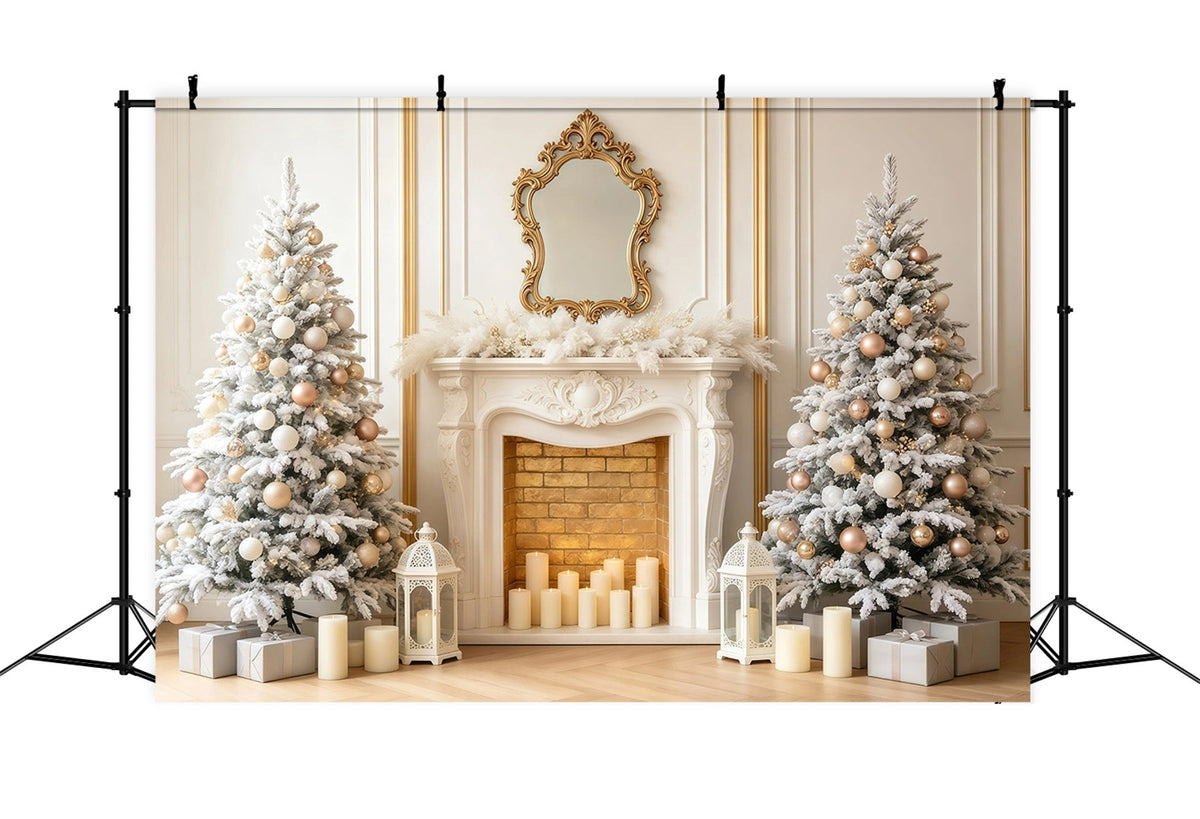 Elegante Weihnachtskulisse Weißgoldener Kaminbaum Weihnachtsfotohintergrund GQ68-97