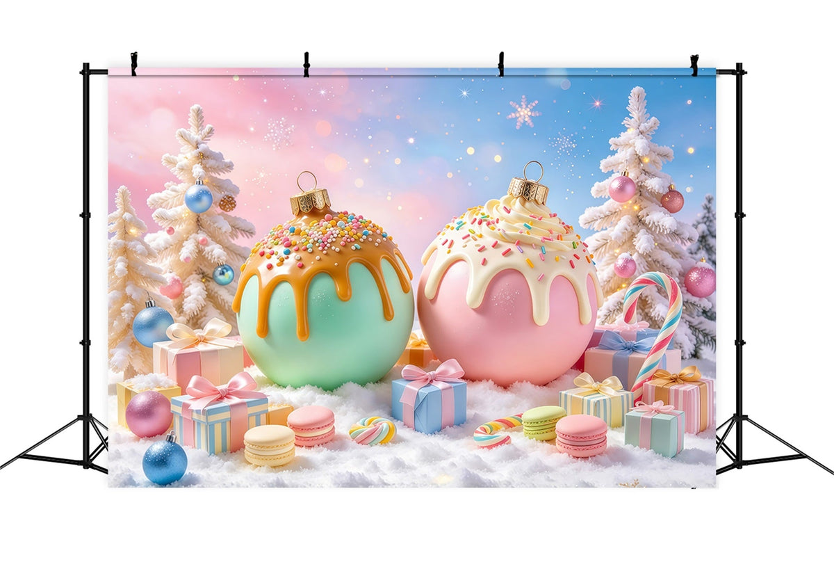 Weihnachtsgeschichte Hintergrund Grün Rosa Süßigkeiten Ornamente Pastell GQ69-100