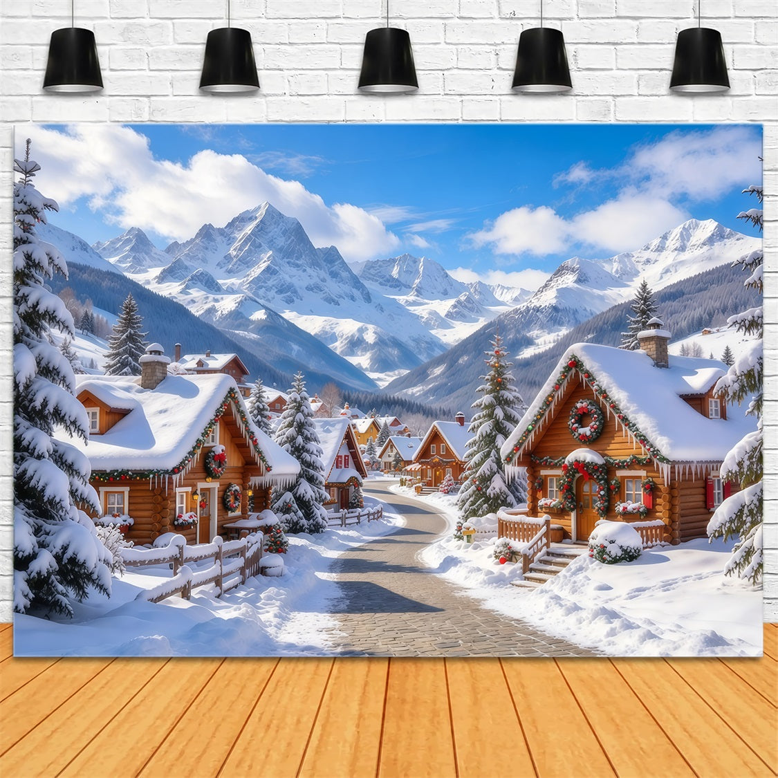 Weihnachtsdorf Hintergrund Verschneite Alpenhütte Landschaft GQ69-107
