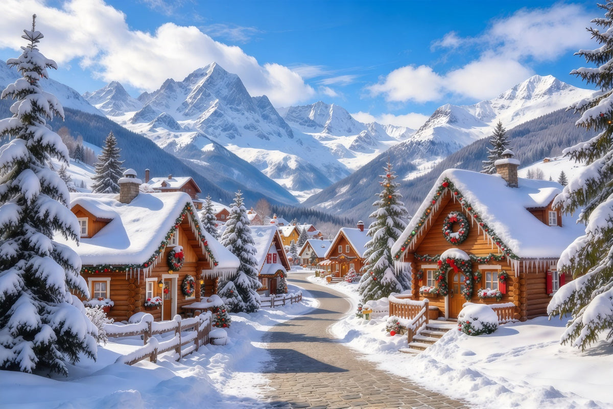 Weihnachtsdorf Hintergrund Verschneite Alpenhütte Landschaft GQ69-107