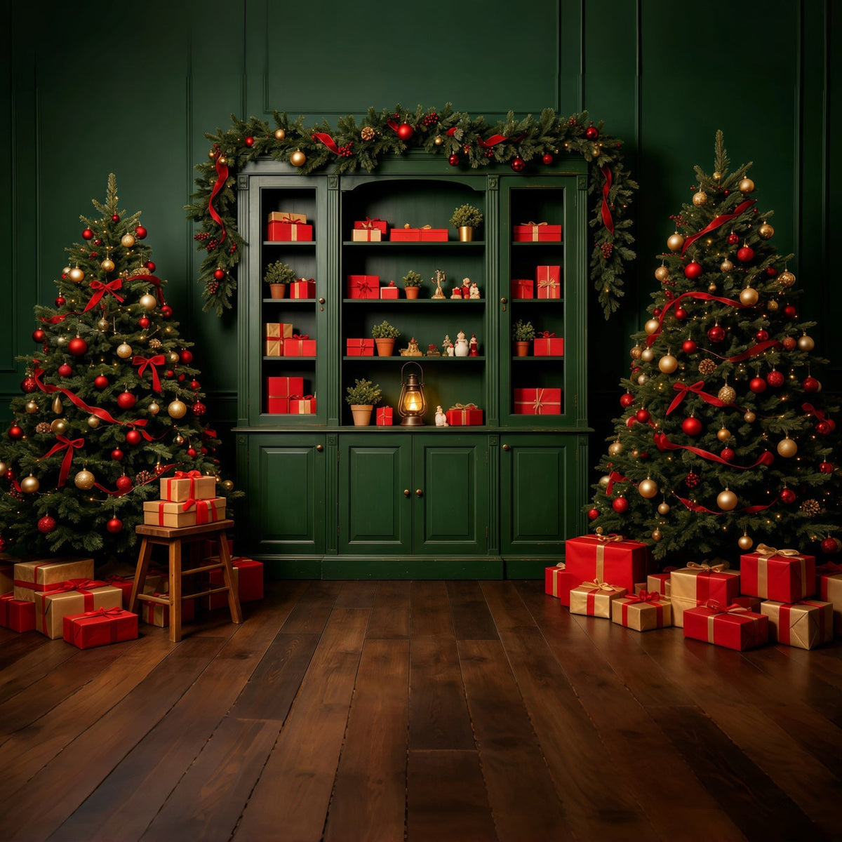 Grüne Weihnachtskulisse Vitrinen-Geschenkauslage Professionelle Weihnachtskulisse GQ69-11