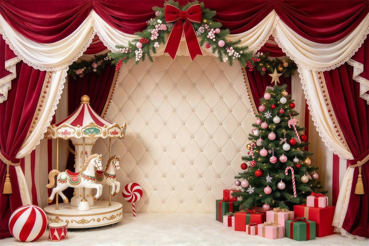 Weihnachtlicher Familienfotohintergrund Samtkarussell Weihnachtsbaum GQ69-115