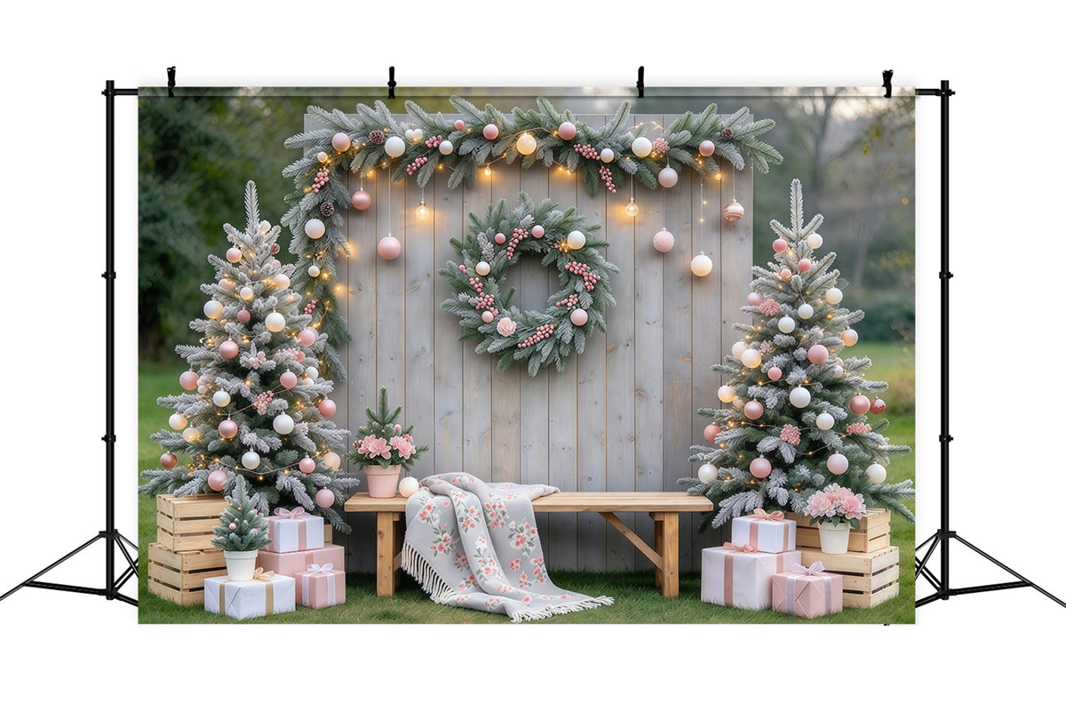 Rustikaler Weihnachtsfotohintergrund Zartrosa Ornament Garten Dekoration GQ69-119