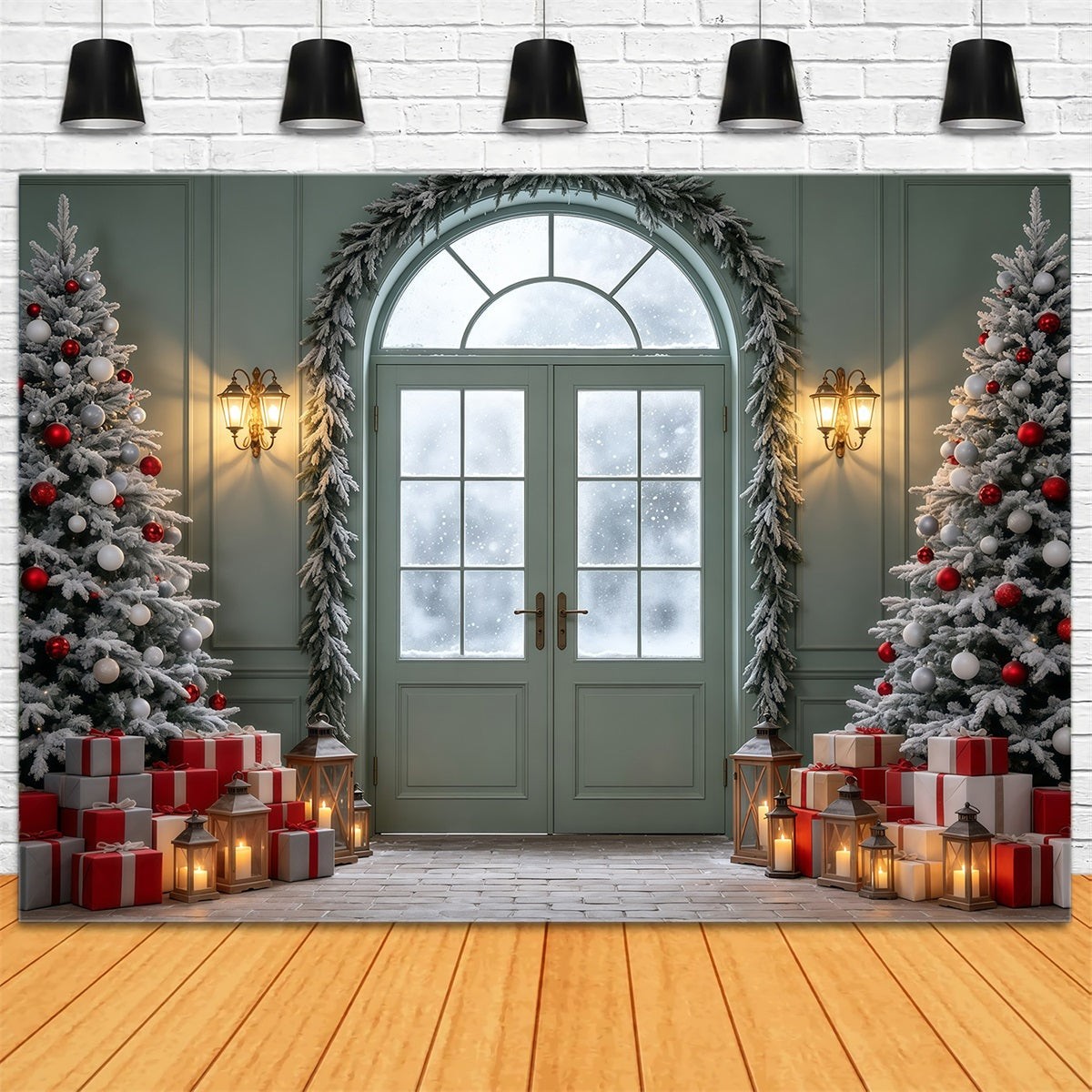 Weihnachtsmotiv-Hintergründe Türdisplay Mit Milchglasbogen Weihnachtsfotohintergrund GQ69-19